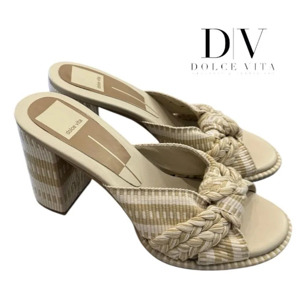 Dolce Vita Brilah Women's Heeled Natural Multi Woven Slide Sandals 7